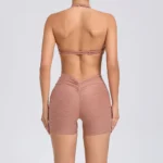 2 Pieces Sports Set Yoga Fitness Waist High Pockets for Raising Hip Shorts Backless Bra Suits Training Leggings Set for Women