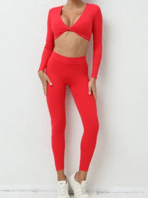 2PCS Yoga Set Sport Fitness High Waist Hip Lifting Pants Naked Feeling Long Sleeve Suit Gym Leggings Set for Women Sports Set