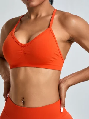 Fitness Top Seamless Workout Yoga Bras Women Sports Underwear Scrunch Push-up High Support Adjustable Thin Shoulder Strap Tank